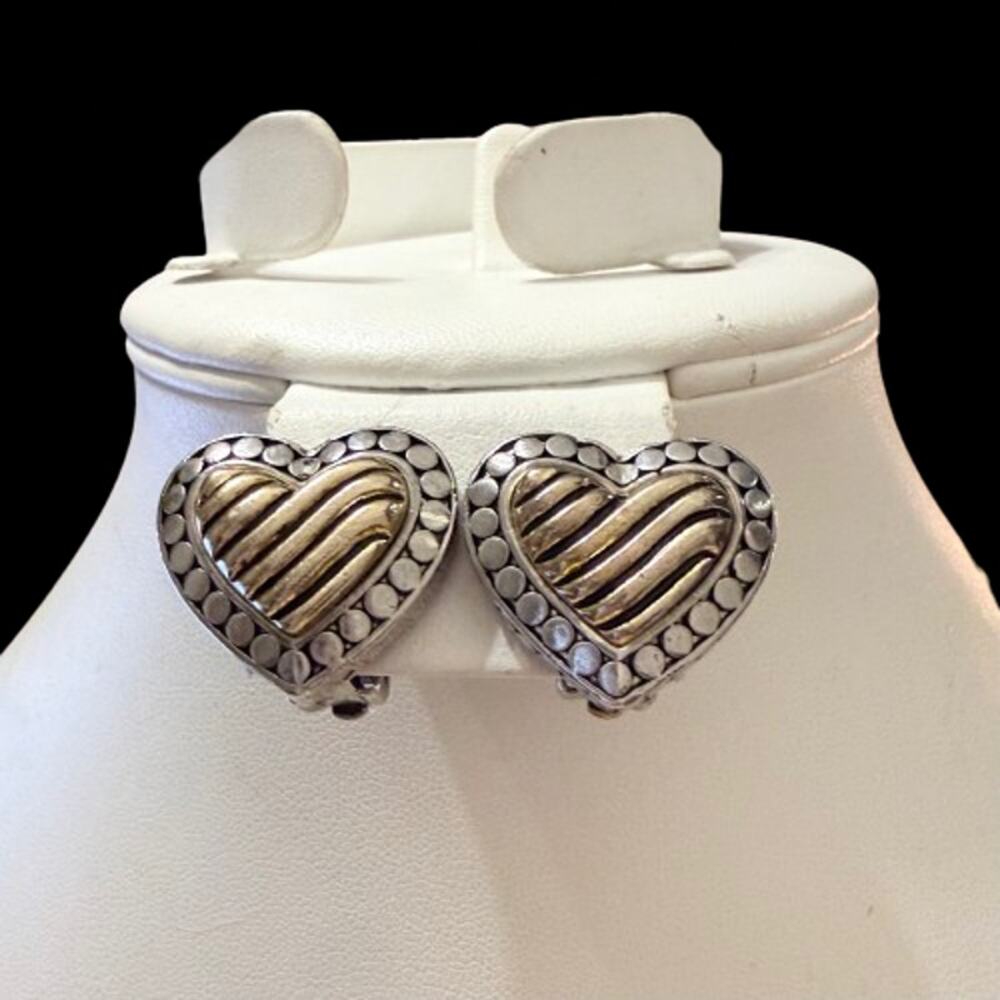 Vintage Brutalist Gold Silver Heart Clip On Earrings